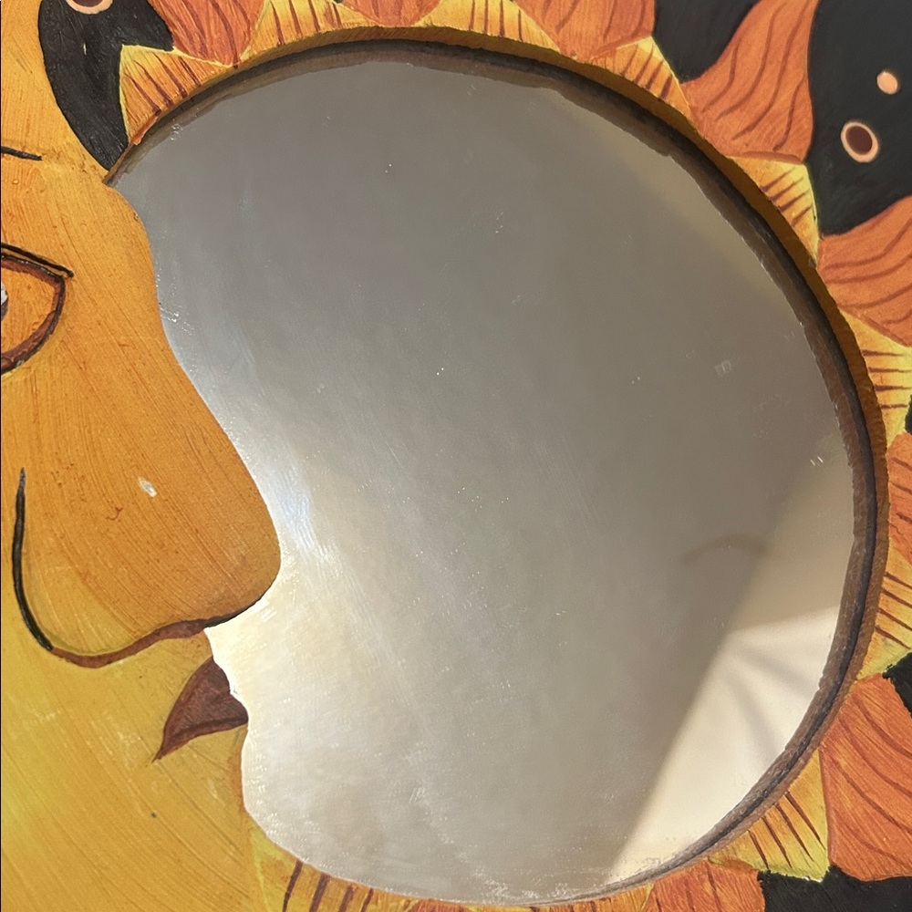 90’s Celestial Sun and Moon Wall Wooden Vintage Mirror Decor - Black and Orange - Picture 5 of 6